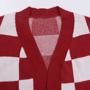 Plaid patchwork cardigan jacket knitted sweater style halter neck sweater for women