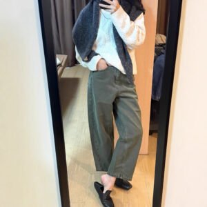 Slim pear-shaped waistband, fashionable and loose, cocoon-shaped split chubby jeans for women