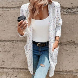 Sweater women's colorful dot cardigan loose long sleeve pocket length sweater for women