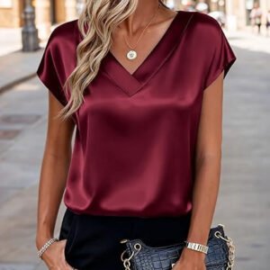 Women's Satin Shirt Spring Women's Solid Color Business Collar Casual Pullover Top