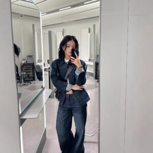 Raw cow slimming and leg-lengthening retro dark blue low-waisted wide-leg jeans for women