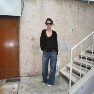 Retro Slimming Hip Blue Washed Denim Loose Jeans for Women