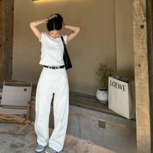 Sickle-shaped jeans, wide-legged, pear-shaped pants, white slimming trousers, retro jeans, women's banana pants