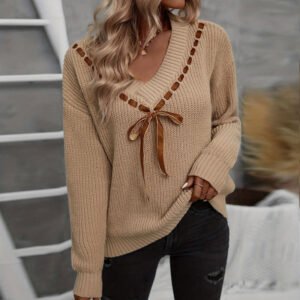 Yangyang women's sweater word collar bow tie versatile pullover top for women