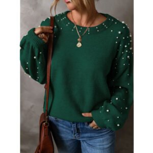 Yangyang loose long sleeve beaded round neck pullover women's sweater factory