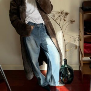 All-cotton fashionable retro slim-fitting modern high-waisted jeans for women