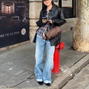 Retro lazy slim fit mid-waist handmade whiskered washed silhouette distressed jeans