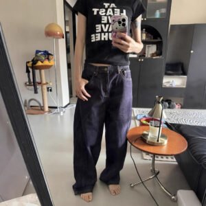 Mid-low-rise banana pants with scimitar design, casual wide-leg pants, commuting puree jeans for women