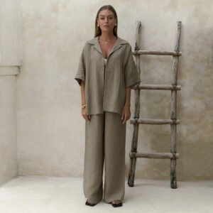 Pure cotton short-sleeved trousers suit, loose short-sleeved shirt and trousers casual suit