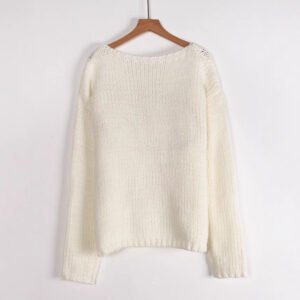 Women's Yangyang Sweater Loose Round Neck Handloom Embroidered Bow Pullover Top