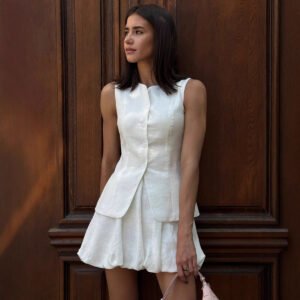 Vest and skirt suit, sweet and elegant vest, flower bud skirt suit