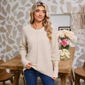 Autumn solid color twisted sweater women's fashion round neck long sleeve pullover sweater