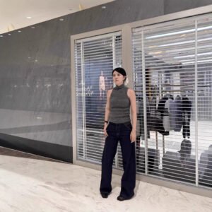 Retro primary color denim mid-waist slimming leg length stretch fit jeans for women