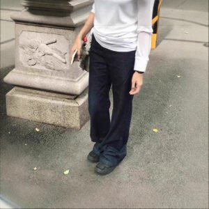 Waistless dark blue low-rise raw cow jeans retro washed casual wide-leg pants