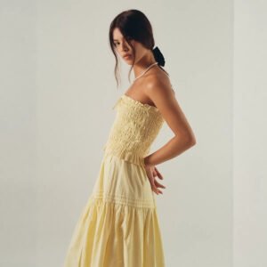 Strapless skirt suit, elegant vacation style, pleated tube top, skirt suit