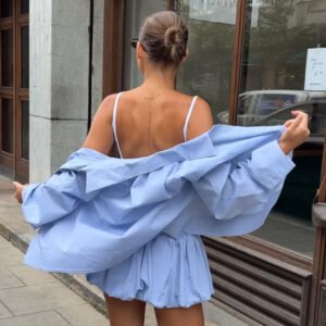 Plaid shirt bud skirt suit fashionable lazy long-sleeved shirt + short skirt suit