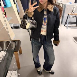 Slim and Versatile High Waisted % Cotton Retro Dark Blue Wide Leg Jeans for Women