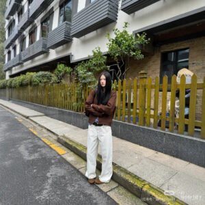 Versatile slimming pure cotton white jeans loose wide leg pants medium low waist trousers women's pants