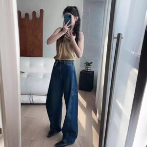 Versatile slimming light deconstructed split tangent loose curved cocoon-shaped jeans for women banana pants