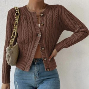 Yangyang Autumn Sweater Women's Style Twist Round Neck Button Cardigan Long Sleeve Jacket