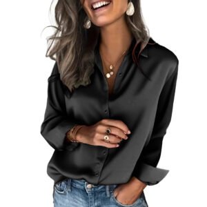 Women's Satin Shirt Silk Shirt Long Sleeve Business Casual Top