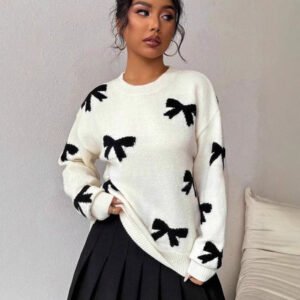 Yangyang sweater women's round neck bow jacquard pullover sweater factory