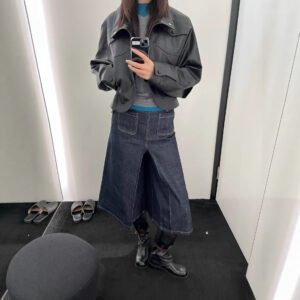 Fashionable retro versatile raw cow slimming pleated wide-leg pants for women culottes style jeans