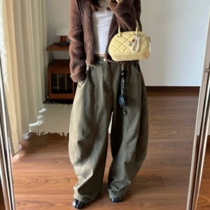 Retro silhouette floor-length scimitar pants, wide-leg cargo pants, loose two-color versatile silhouette washed jeans