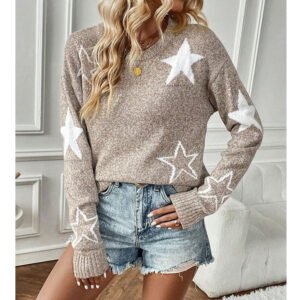Autumn sweater women's five-pointed star round neck long-sleeved pullover top