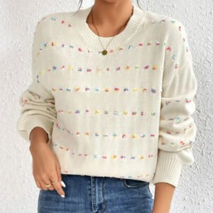 Fashion Women's Sweater Color Dot Jacquard Round Neck Pullover Long Sleeve Sweater