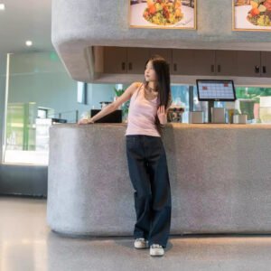 Versatile retro slimming hip-shaping loose dark blue raw cow high-waisted wide-leg denim trousers for women floor-length trousers