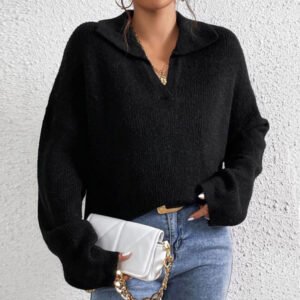 Fashionable Long Sleeve Lapel Pullover Top Sweater Women's Knitwear