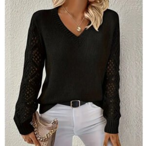 Fashionable Sweater Women's Knitted Sweater Lazy Style Hollow Long Sleeve Collar Pullover Versatile Top