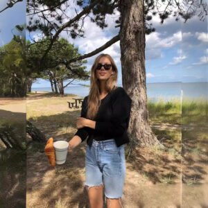 Retro Slim Versatile Solid Color Basic Street Photography Washed Light Blue Denim Medium Pants Cycling Pants for Women