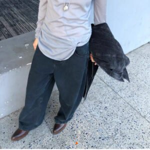 Cotton denim fashionable washed cotton side inserts three-dimensional design silhouette jeans for women