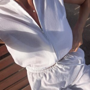 Tank top suit with lapel zipper, sleeveless tank top with slit skirt suit